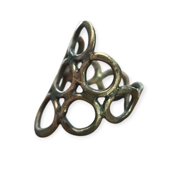 Funky modern silver circles statement ring, appr. Sz 5, aged patina - Picture 1 of 12
